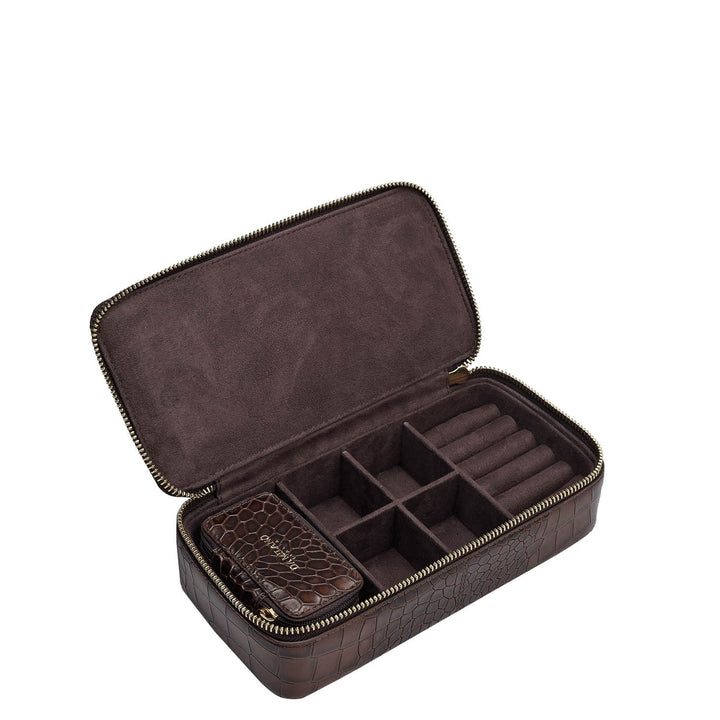 Croco Leather Jewellery Case - Brown