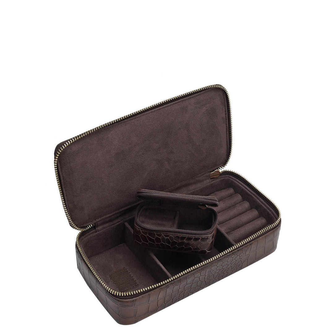 Croco Leather Jewellery Case - Brown