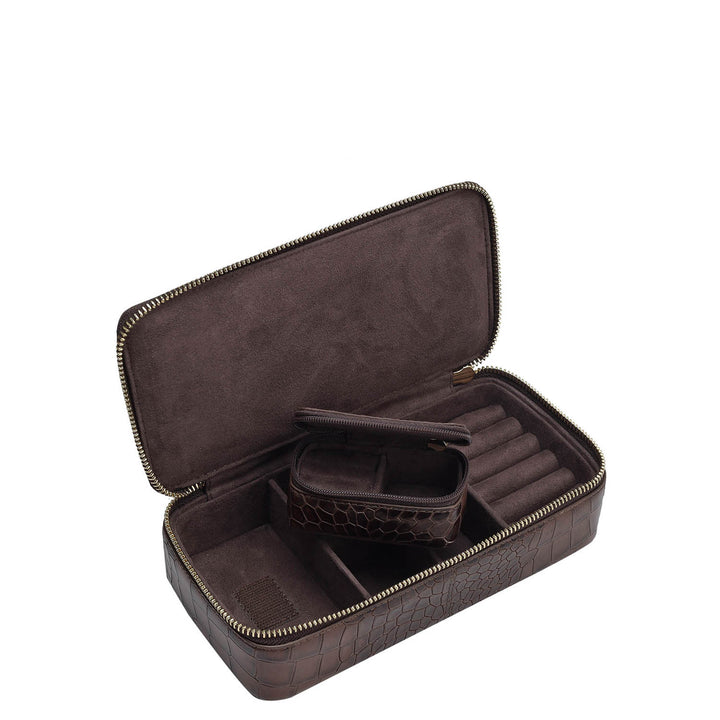 Croco Leather Jewellery Case - Brown