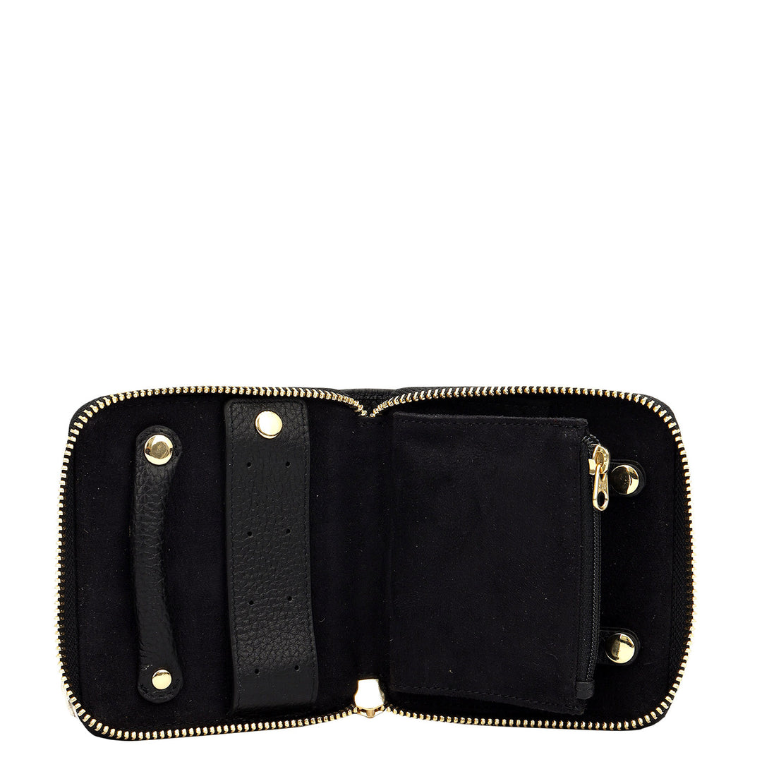 Wax Leather Jewellery Case - Black