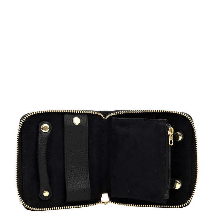Wax Leather Jewellery Case - Black