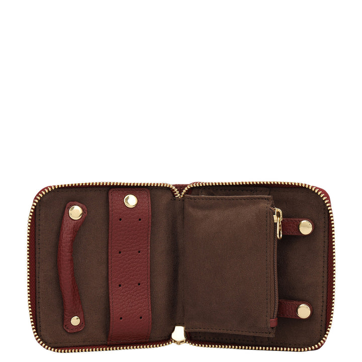Wax Leather Jewellery Case - Cherry