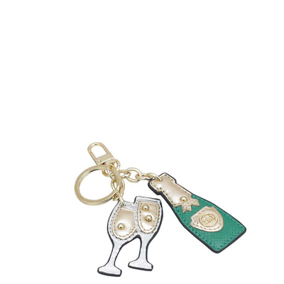 Franzy Leather Key Chain - Green & Gold