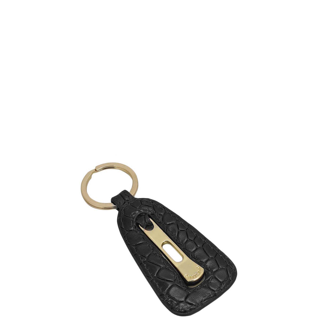 Croco Leather Key Chain - Black
