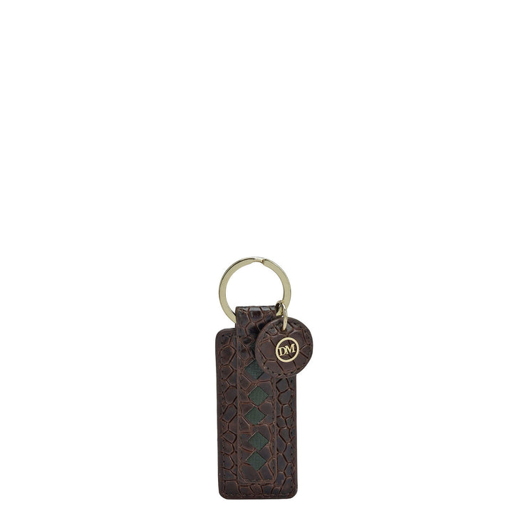 Croco Leather Key Chain - Brown