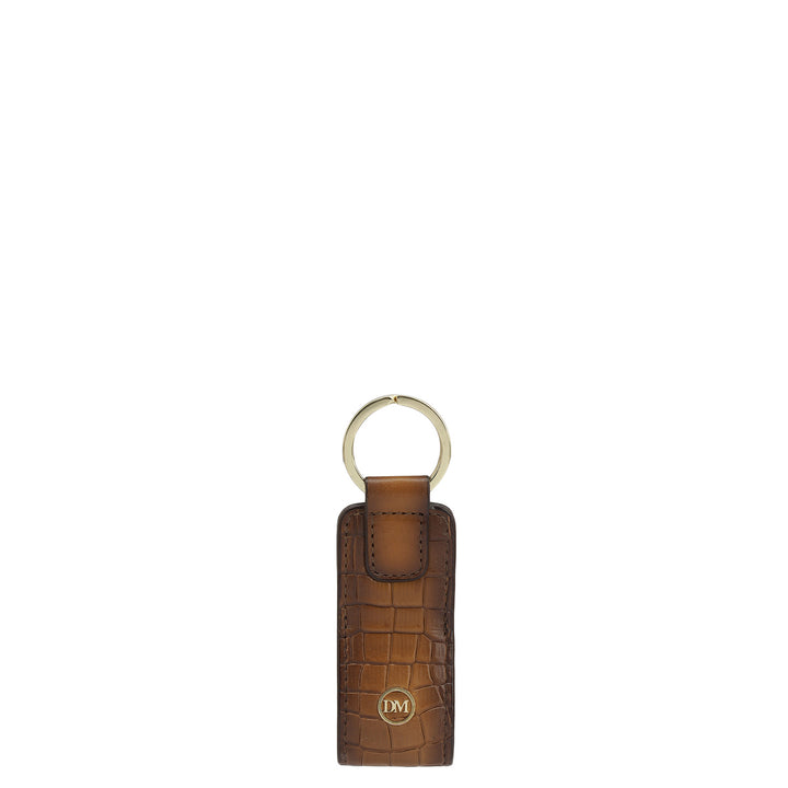 Croco Leather Key Chain - Cognac
