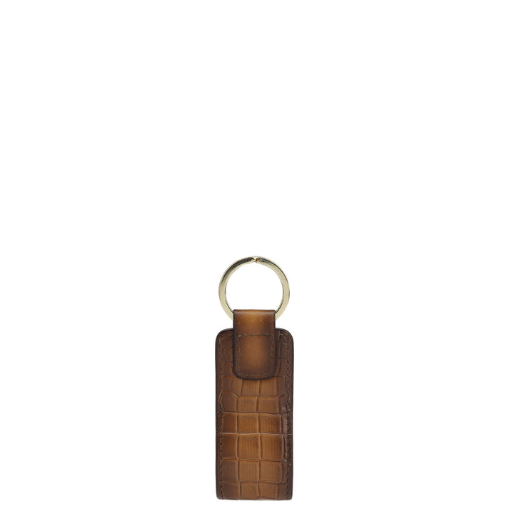 Croco Leather Key Chain - Cognac