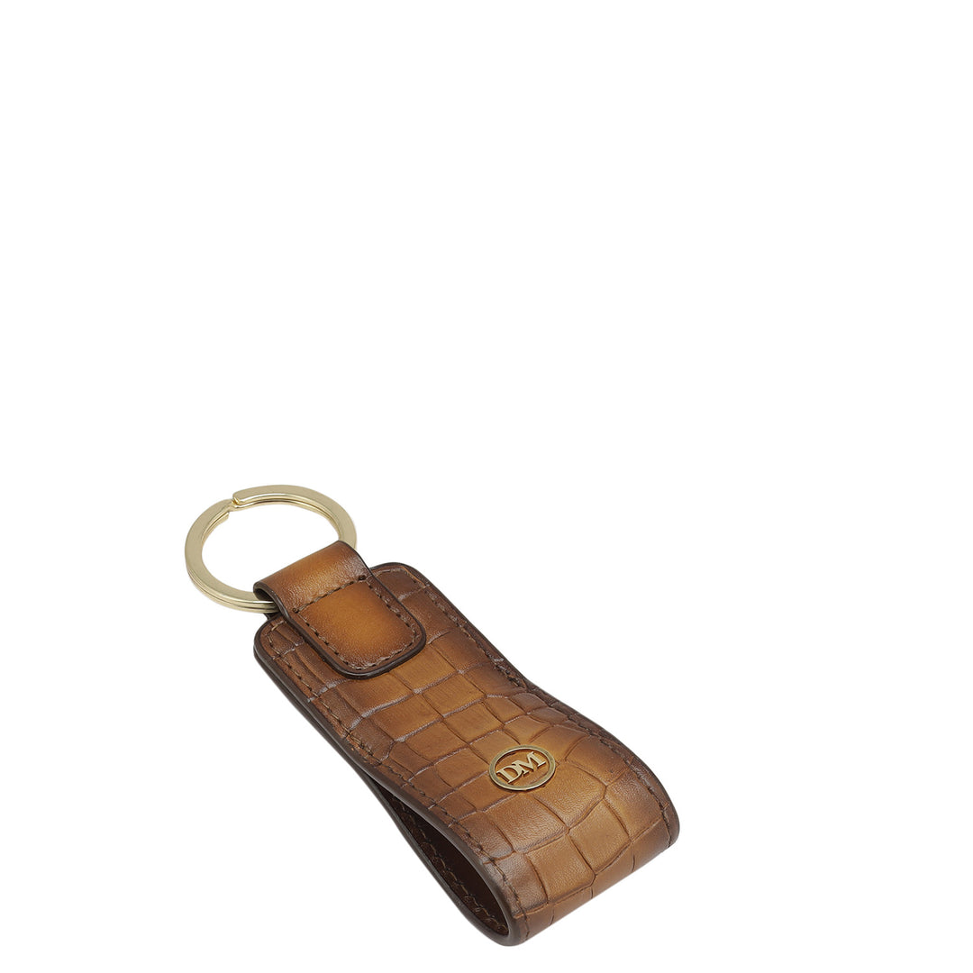 Croco Leather Key Chain - Cognac