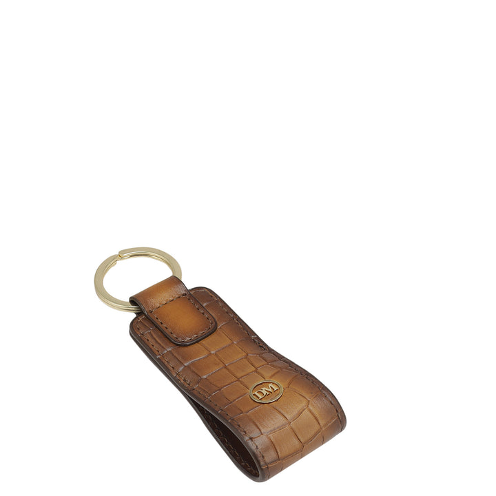 Croco Leather Key Chain - Cognac