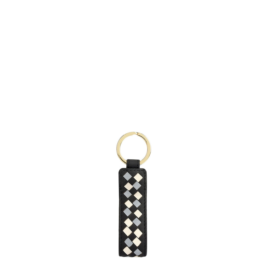 Mat Leather Key Chain - Black & Off White