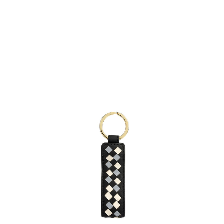 Mat Leather Key Chain - Black & Off White