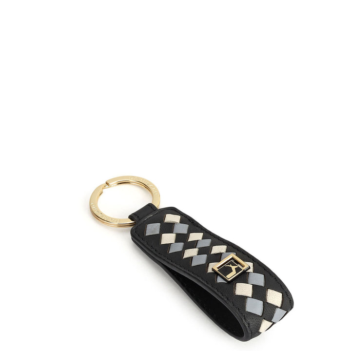 Mat Leather Key Chain - Black & Off White