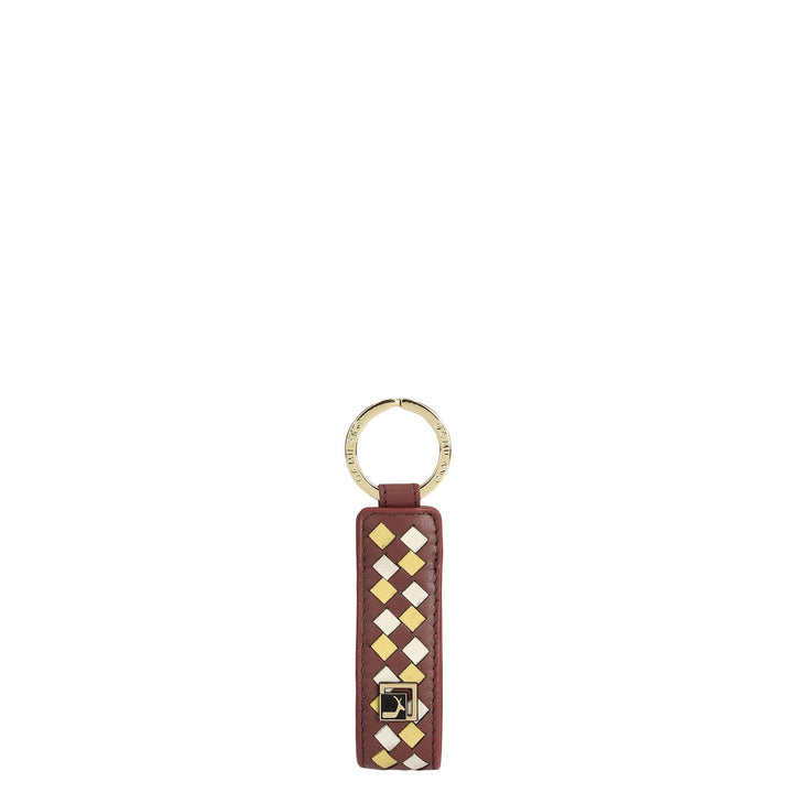 Mat Leather Key Chain - Burgundy  & Off White