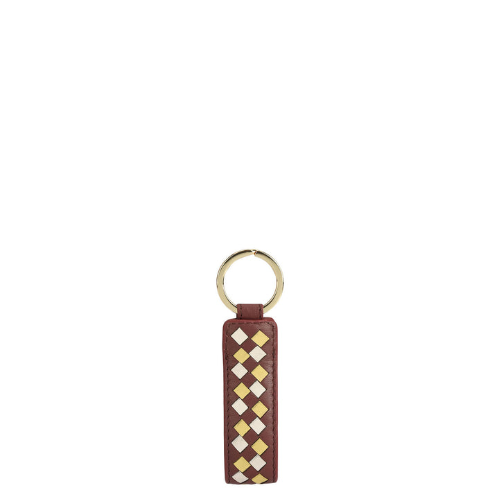 Mat Leather Key Chain - Burgundy  & Off White