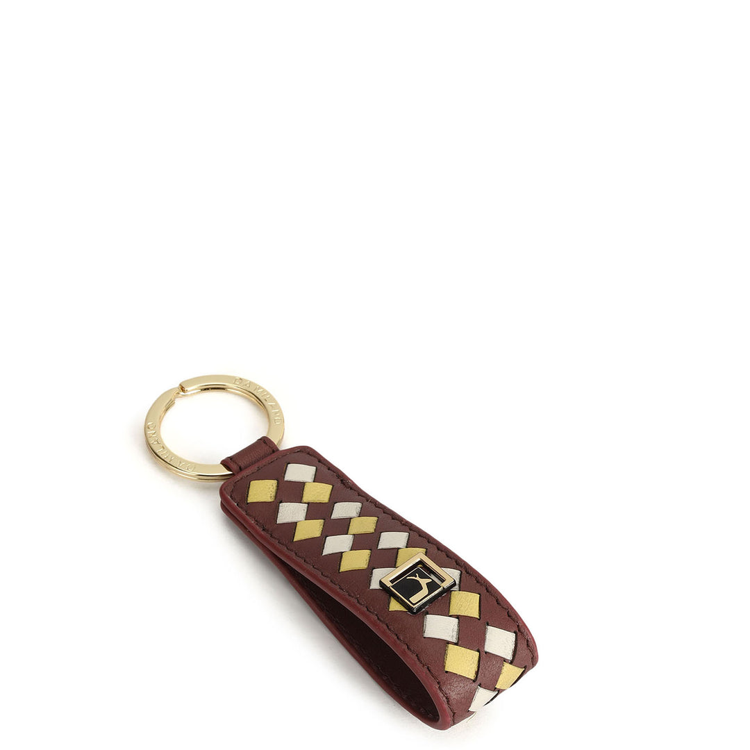 Mat Leather Key Chain - Burgundy  & Off White