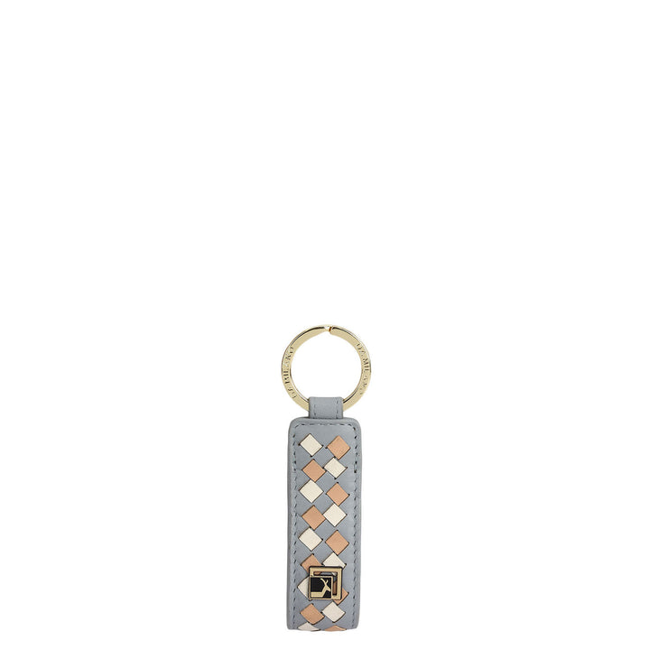 Mat Leather Key Chain - Light Grey & Beige