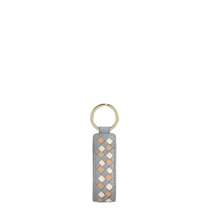 Mat Leather Key Chain - Light Grey & Beige