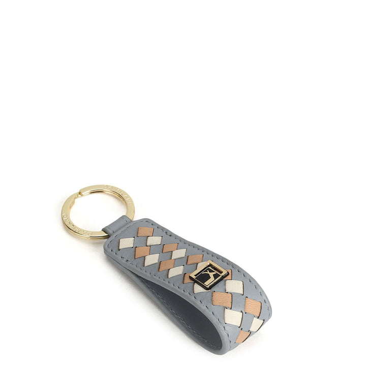 Mat Leather Key Chain - Light Grey & Beige