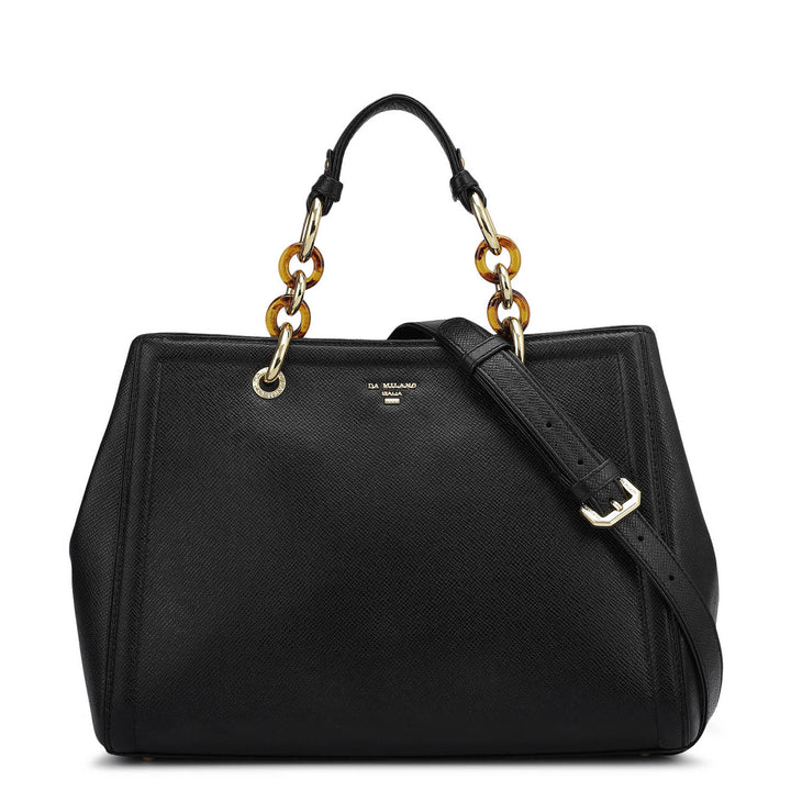 Medium Franzy Leather Satchel - Black