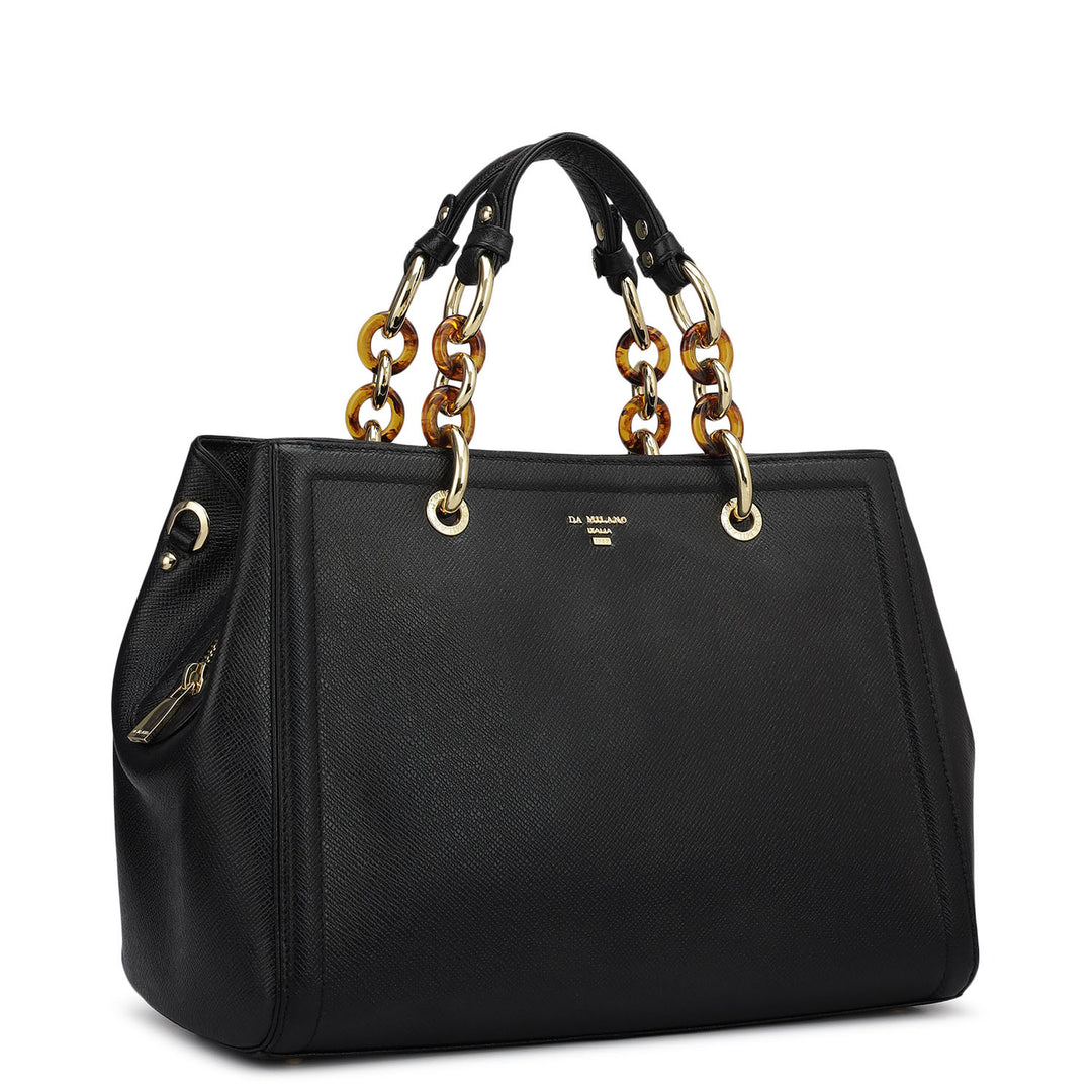 Medium Franzy Leather Satchel - Black