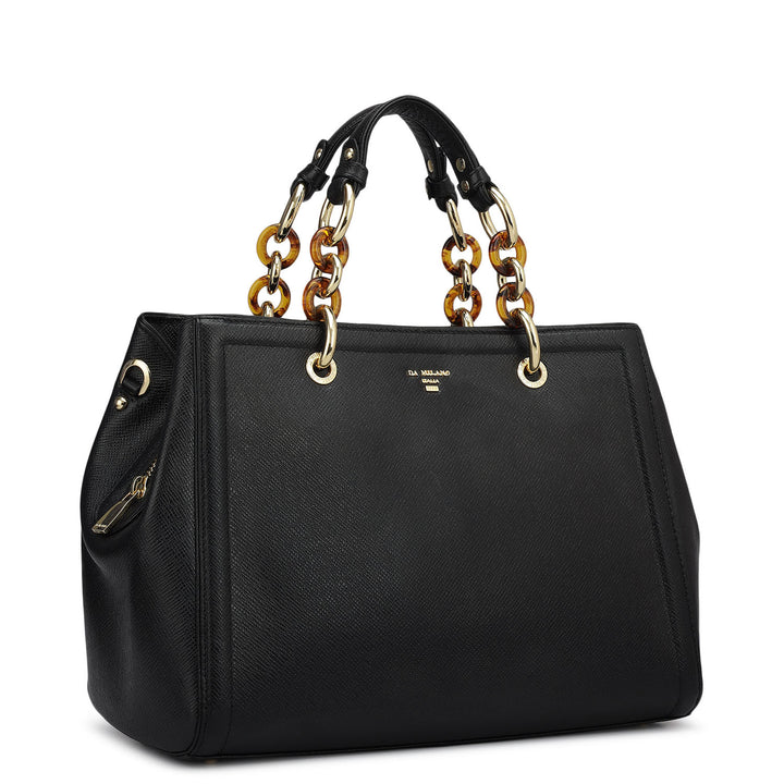 Medium Franzy Leather Satchel - Black