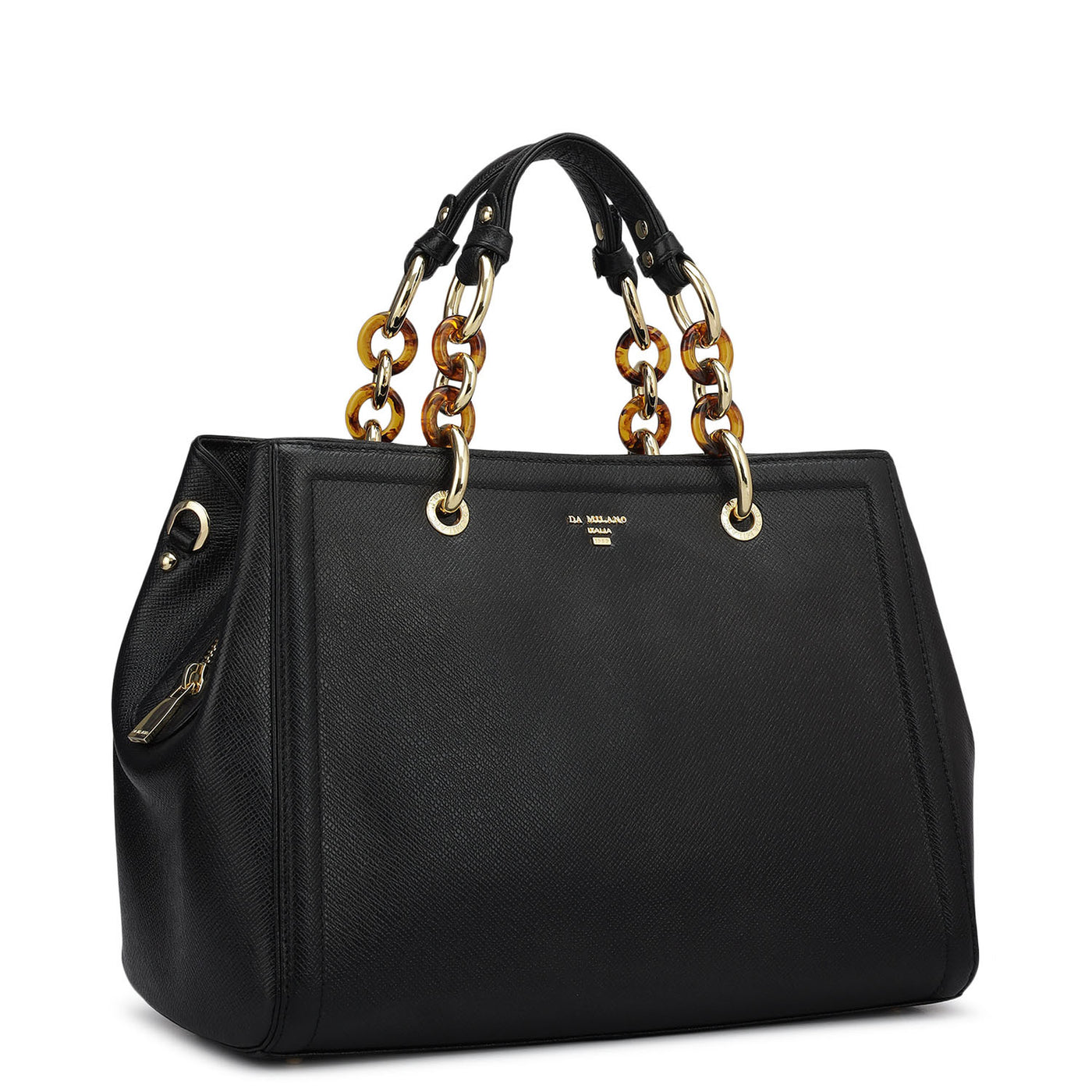 Medium Franzy Leather Satchel - Black