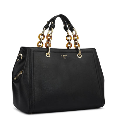 Medium Franzy Leather Satchel - Black