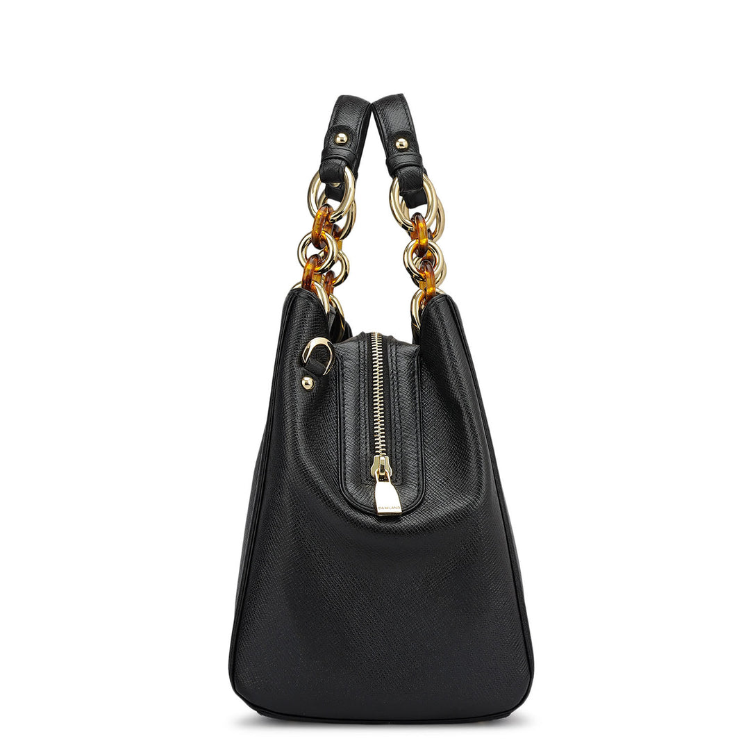 Medium Franzy Leather Satchel - Black