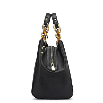Medium Franzy Leather Satchel - Black