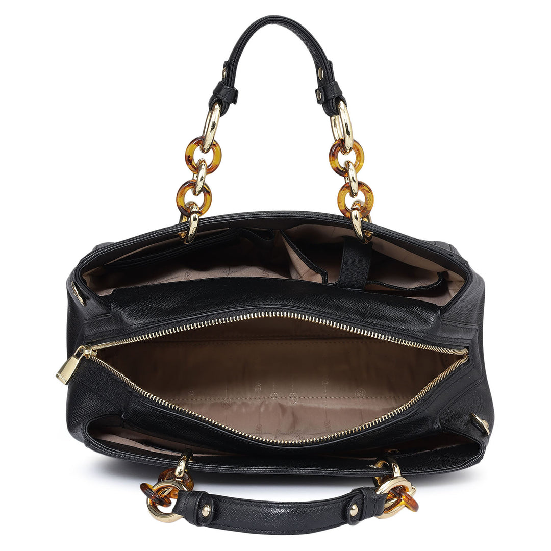 Medium Franzy Leather Satchel - Black