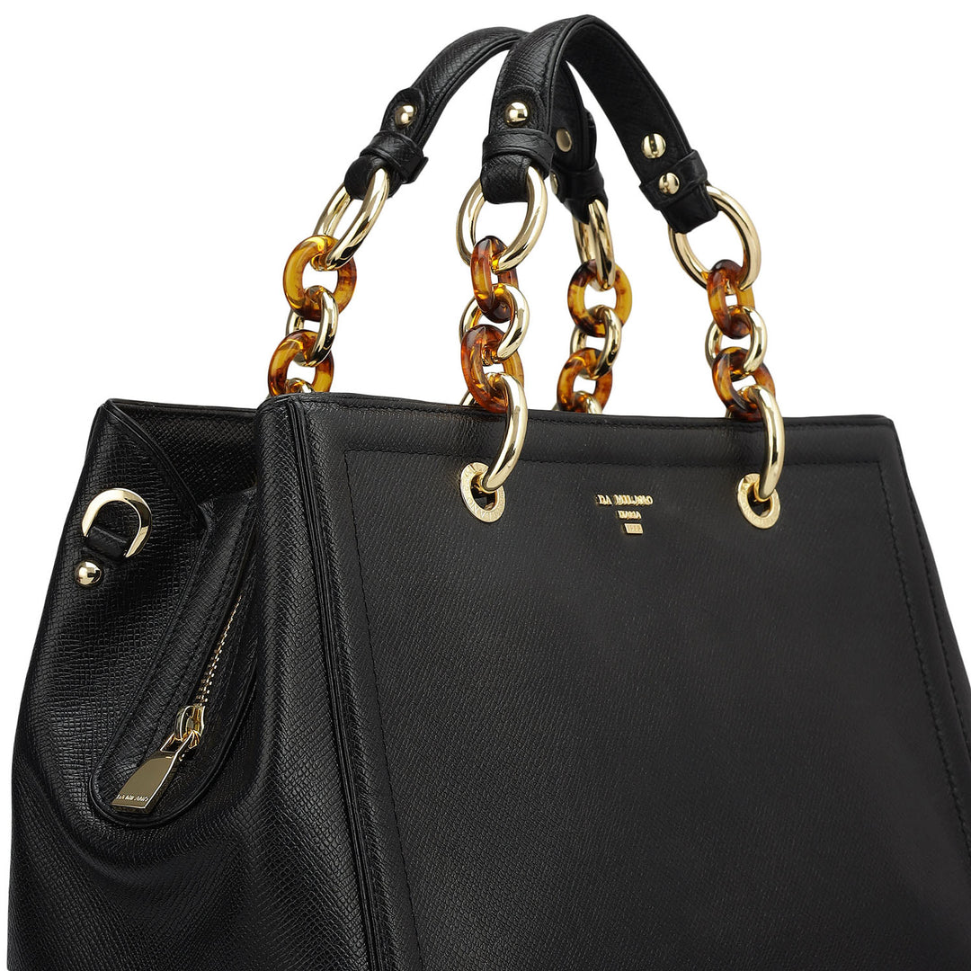 Medium Franzy Leather Satchel - Black