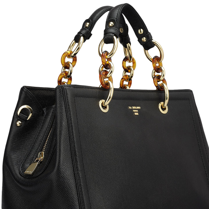 Medium Franzy Leather Satchel - Black