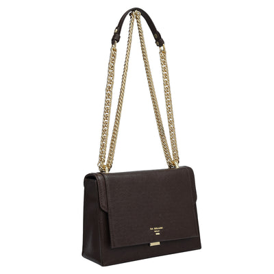 Small Franzy Leather Shoulder Bag - Chocolate