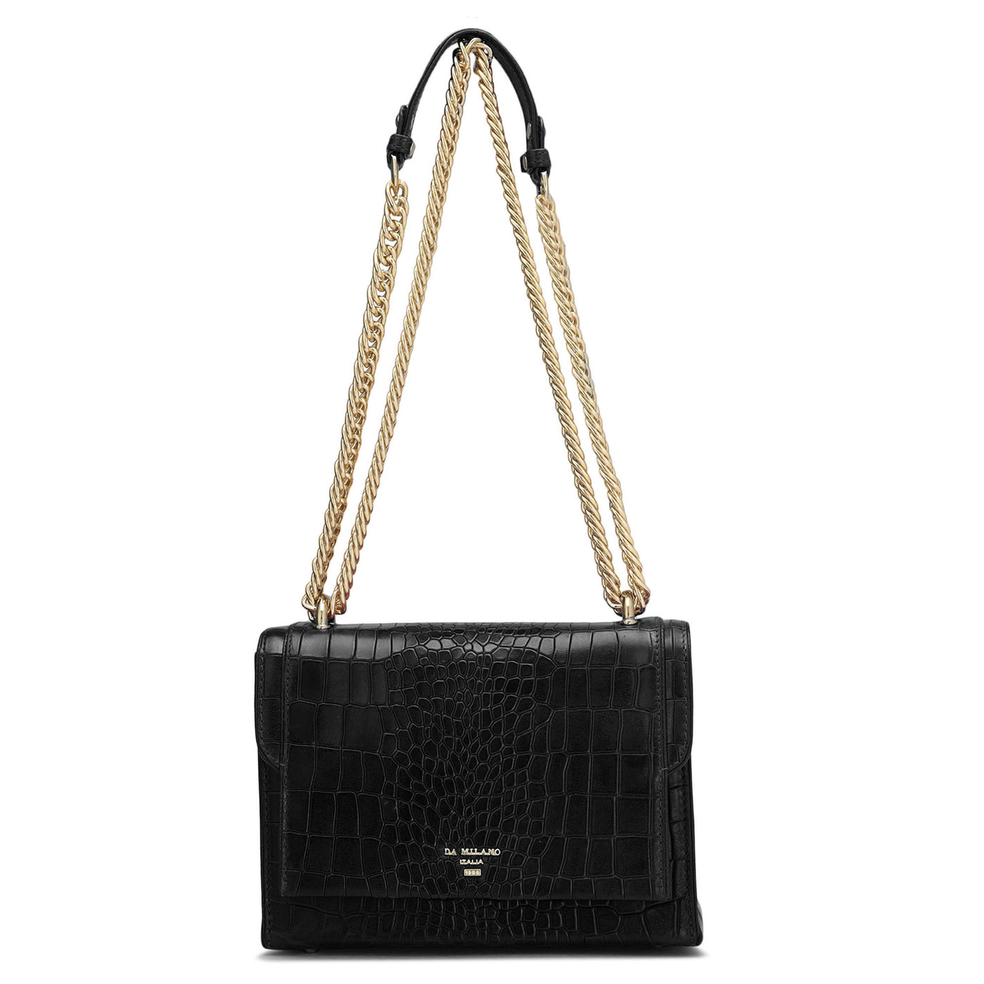 Small Croco Leather Shoulder Bag - Black