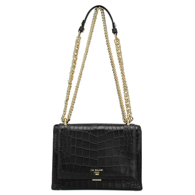 Small Croco Leather Shoulder Bag - Black