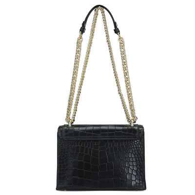 Small Croco Leather Shoulder Bag - Black