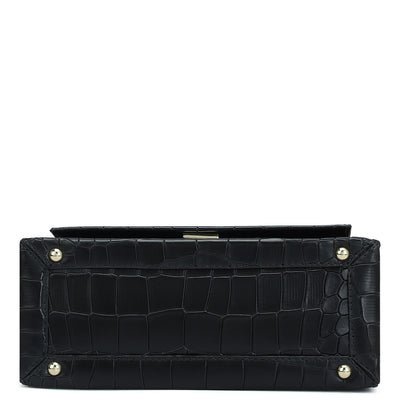 Small Croco Leather Shoulder Bag - Black