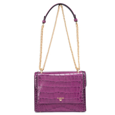 Small Croco Leather Shoulder Bag - Orchid