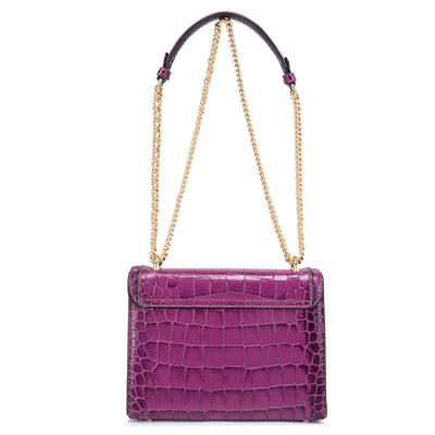 Small Croco Leather Shoulder Bag - Orchid