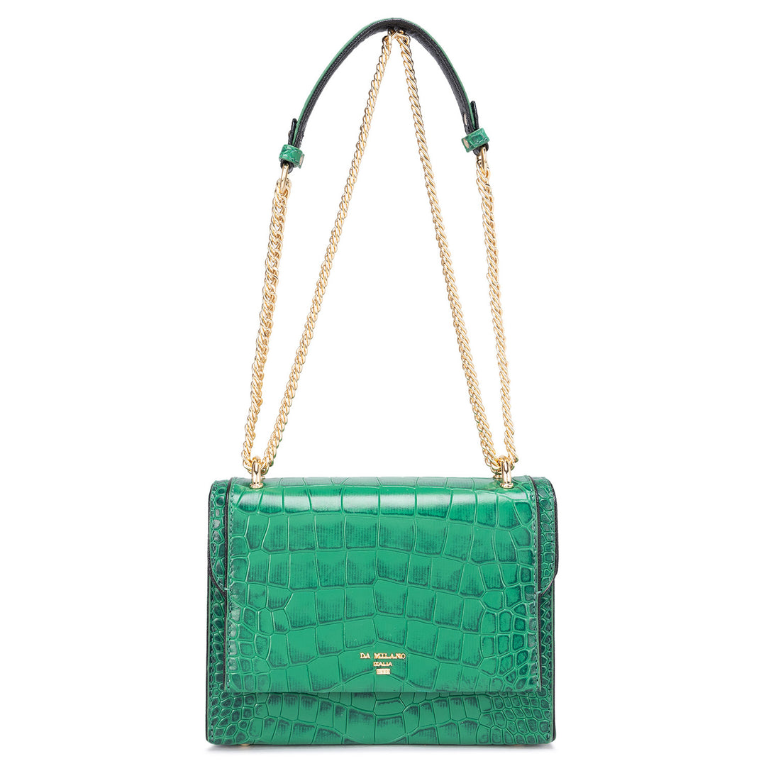 Small Croco Leather Shoulder Bag - Sea Weed