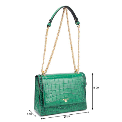 Small Croco Leather Shoulder Bag - Sea Weed