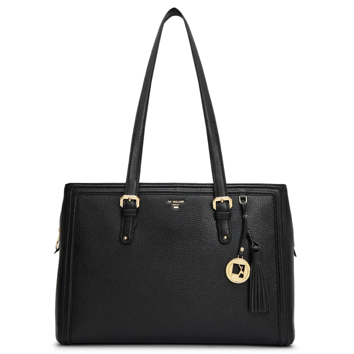Large Wax Leather Shoulder Bag - Black