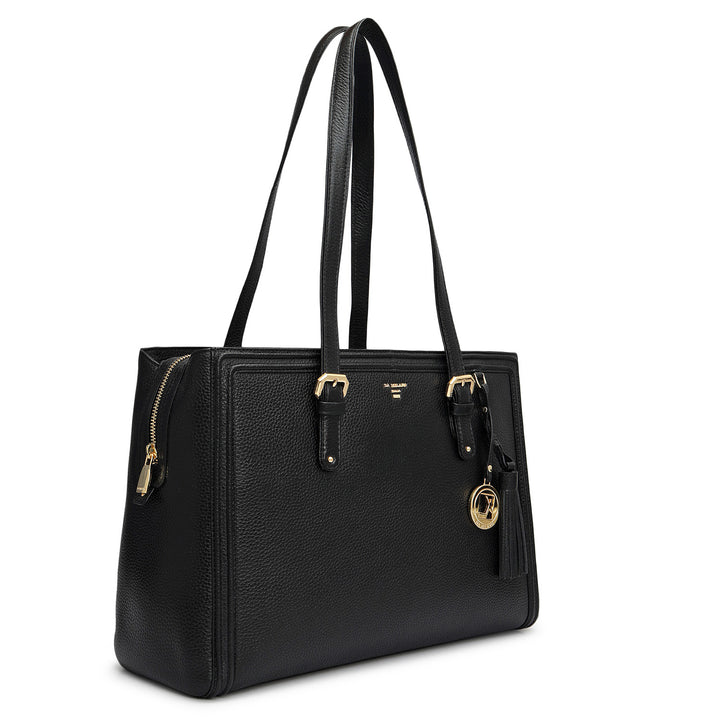 Large Wax Leather Shoulder Bag - Black