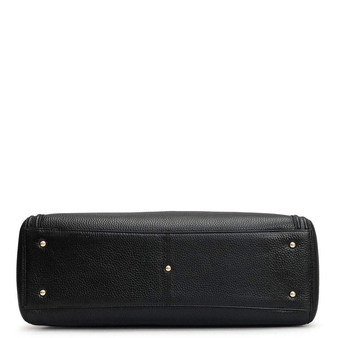 Large Wax Leather Shoulder Bag - Black