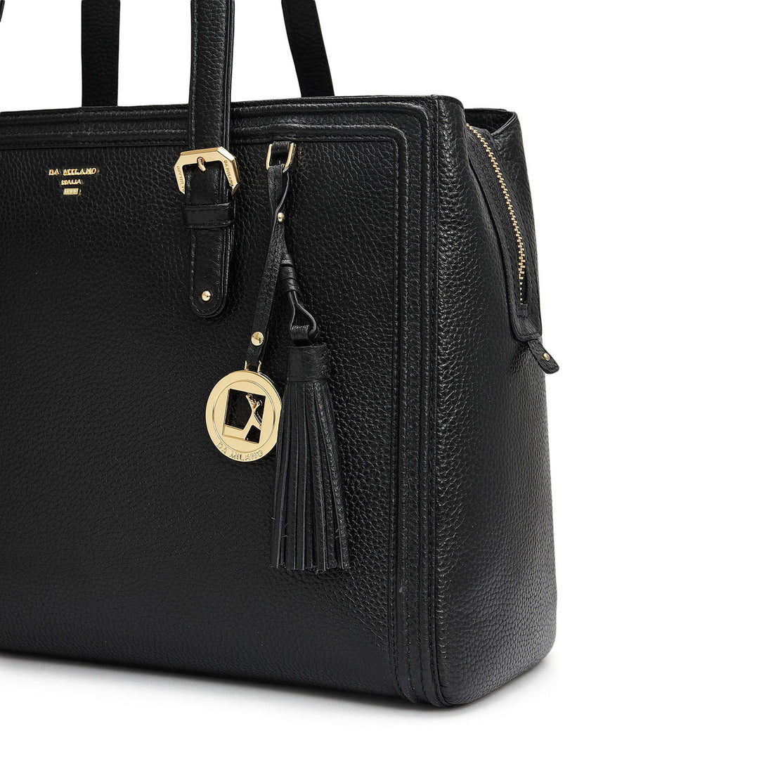 Large Wax Leather Shoulder Bag - Black