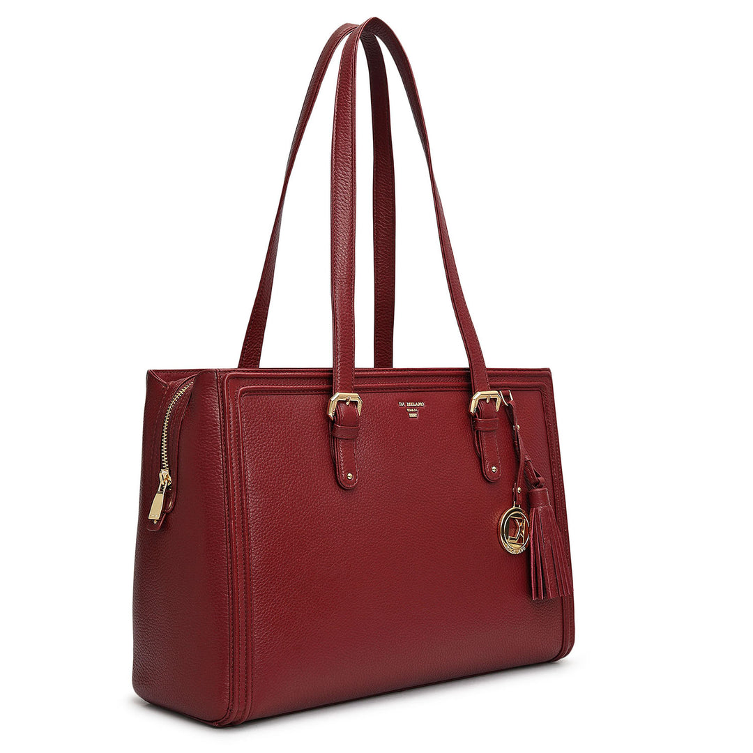 Large Wax Leather Shoulder Bag - Cherry