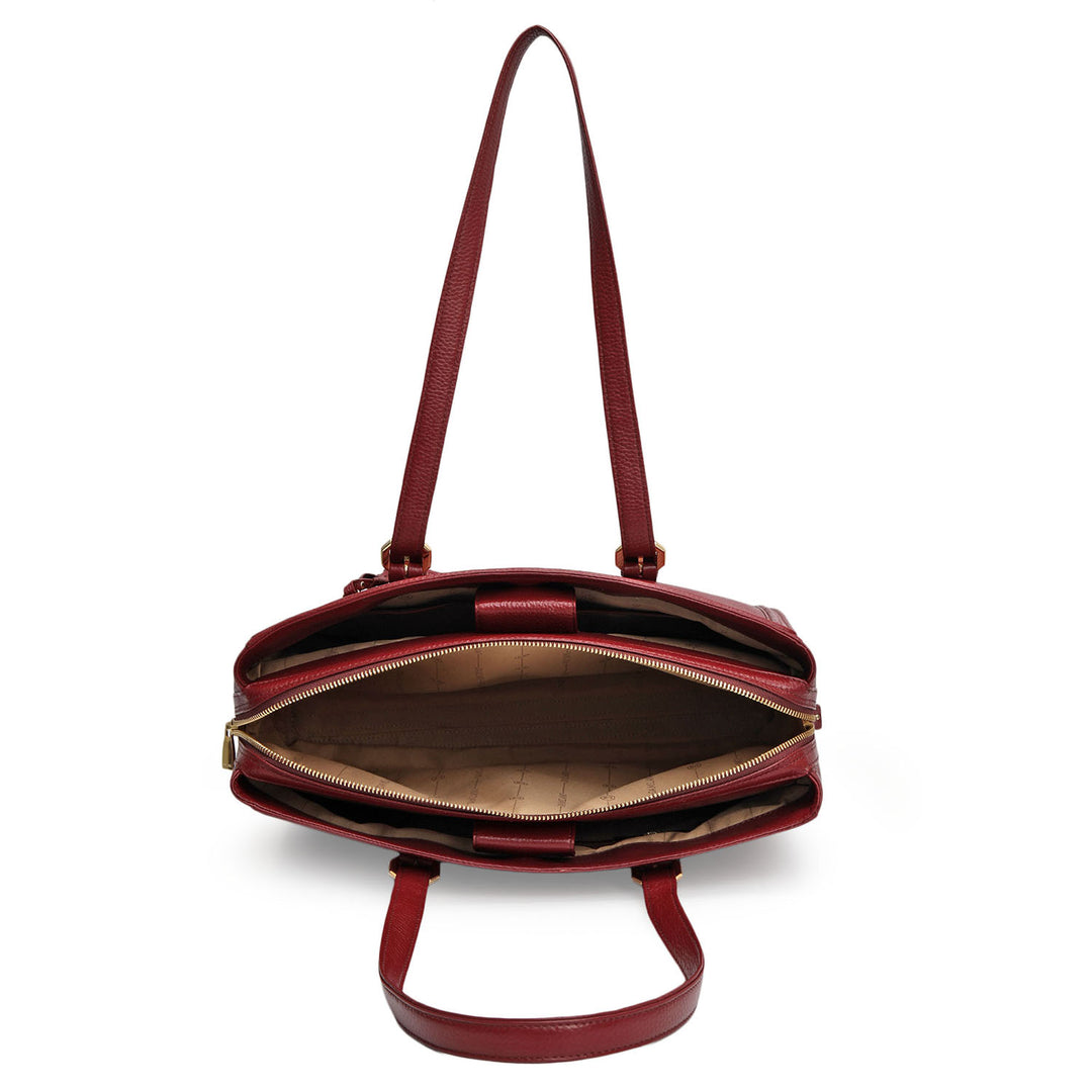 Large Wax Leather Shoulder Bag - Cherry