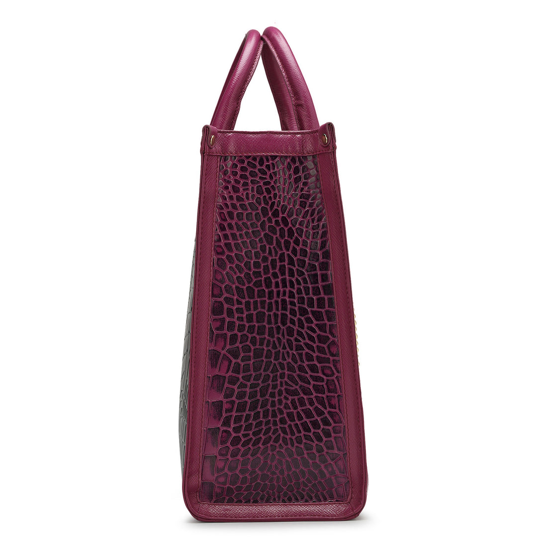 Large Croco Leather Book Tote - Black