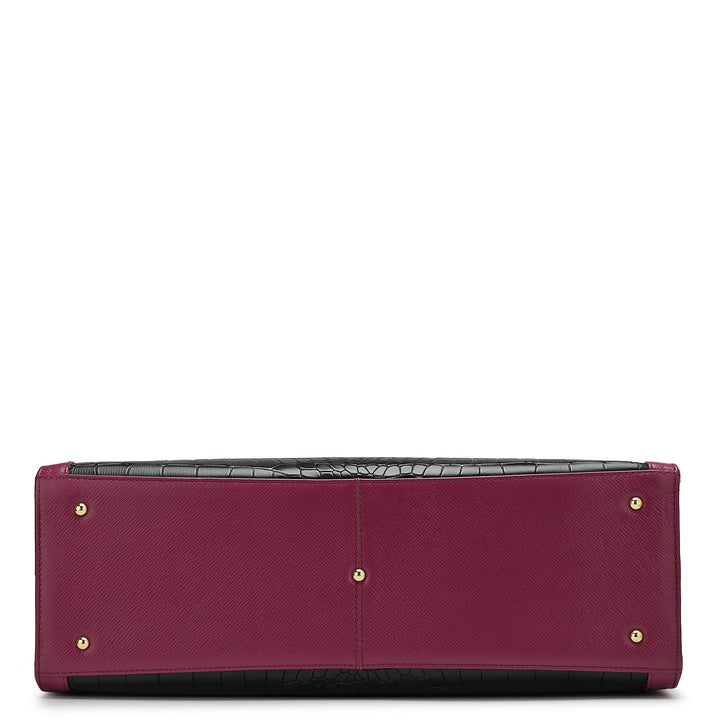 Large Croco Leather Book Tote - Black