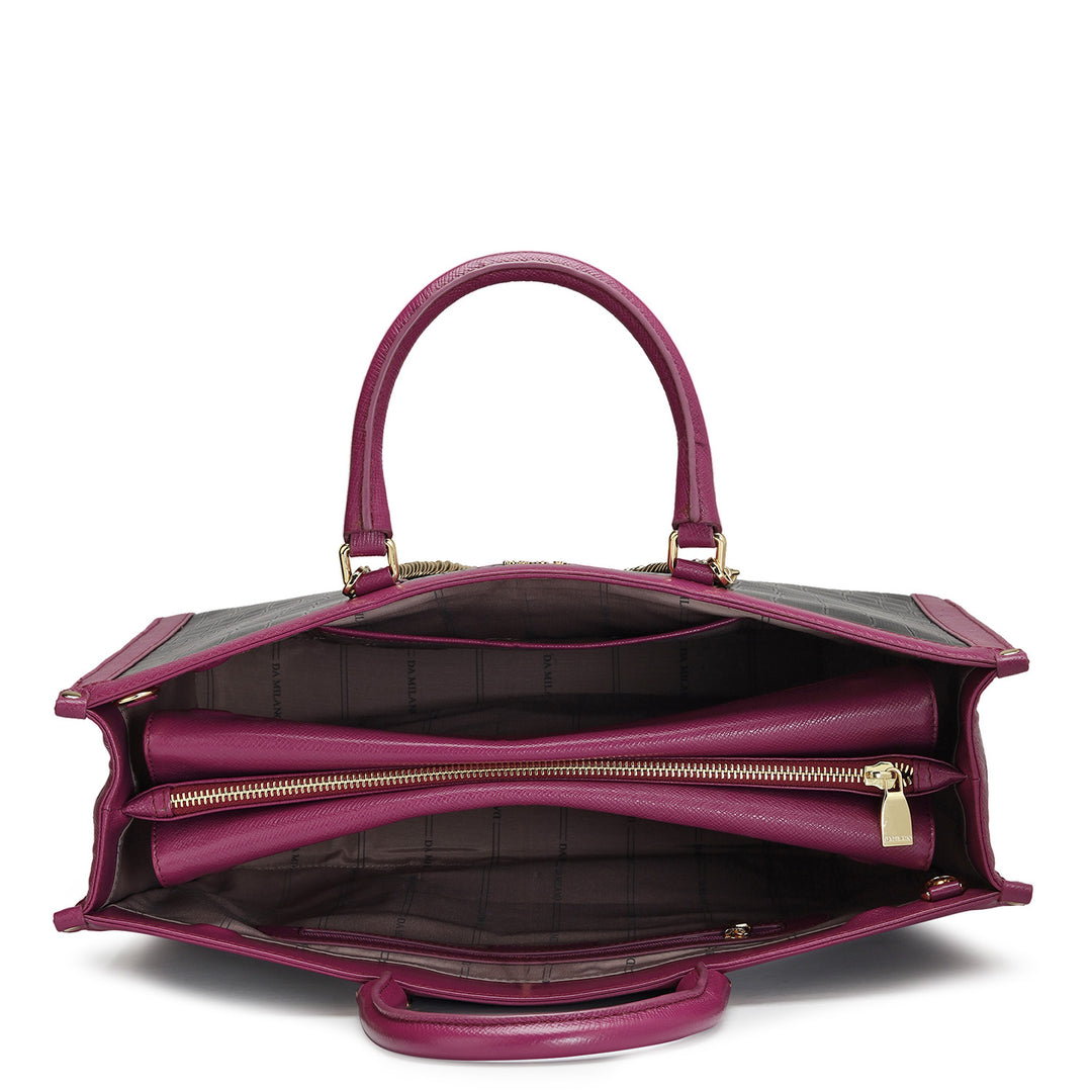 Large Croco Leather Book Tote - Black